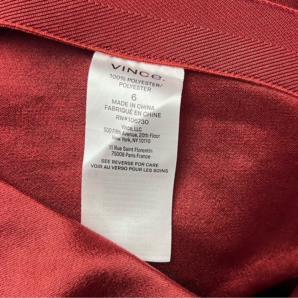 VINCE Crimson‎ Satin High Rise Wide Leg Flowy Flare Trouser Pants 6 - Picture 8 of 9